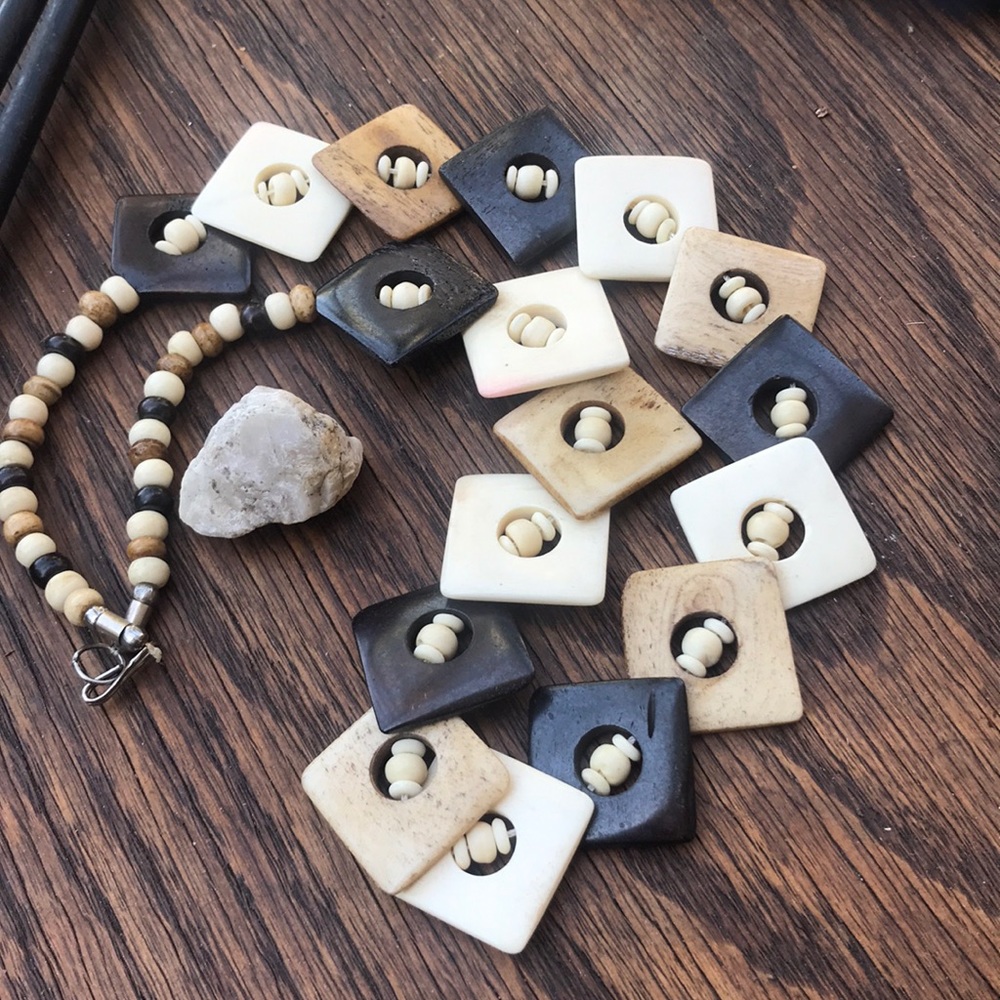 Egyptian Bone and Wood Necklace - Picture 10 of 11